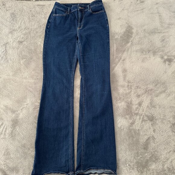 Old Navy Wow Flare Jeans Women's 6 Tall Long Dark Wash Stretch - Picture 1 of 7